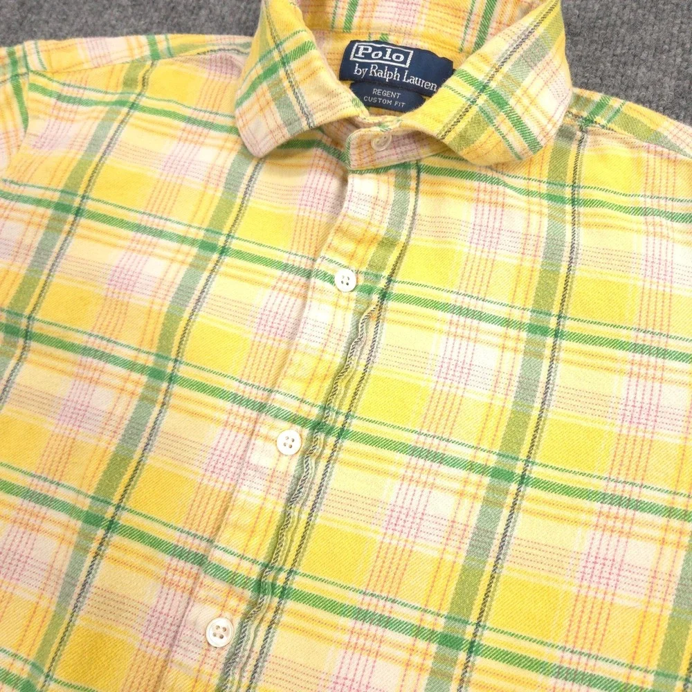 Vintage Polo Ralph Lauren Flannel Mens M Yellow Multi Plaid Regent Custom Fit